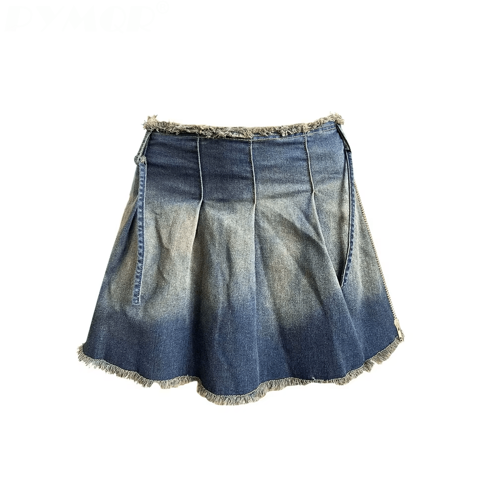 Embroidered Distressed Wash 2 Pc Denim Skirt Set