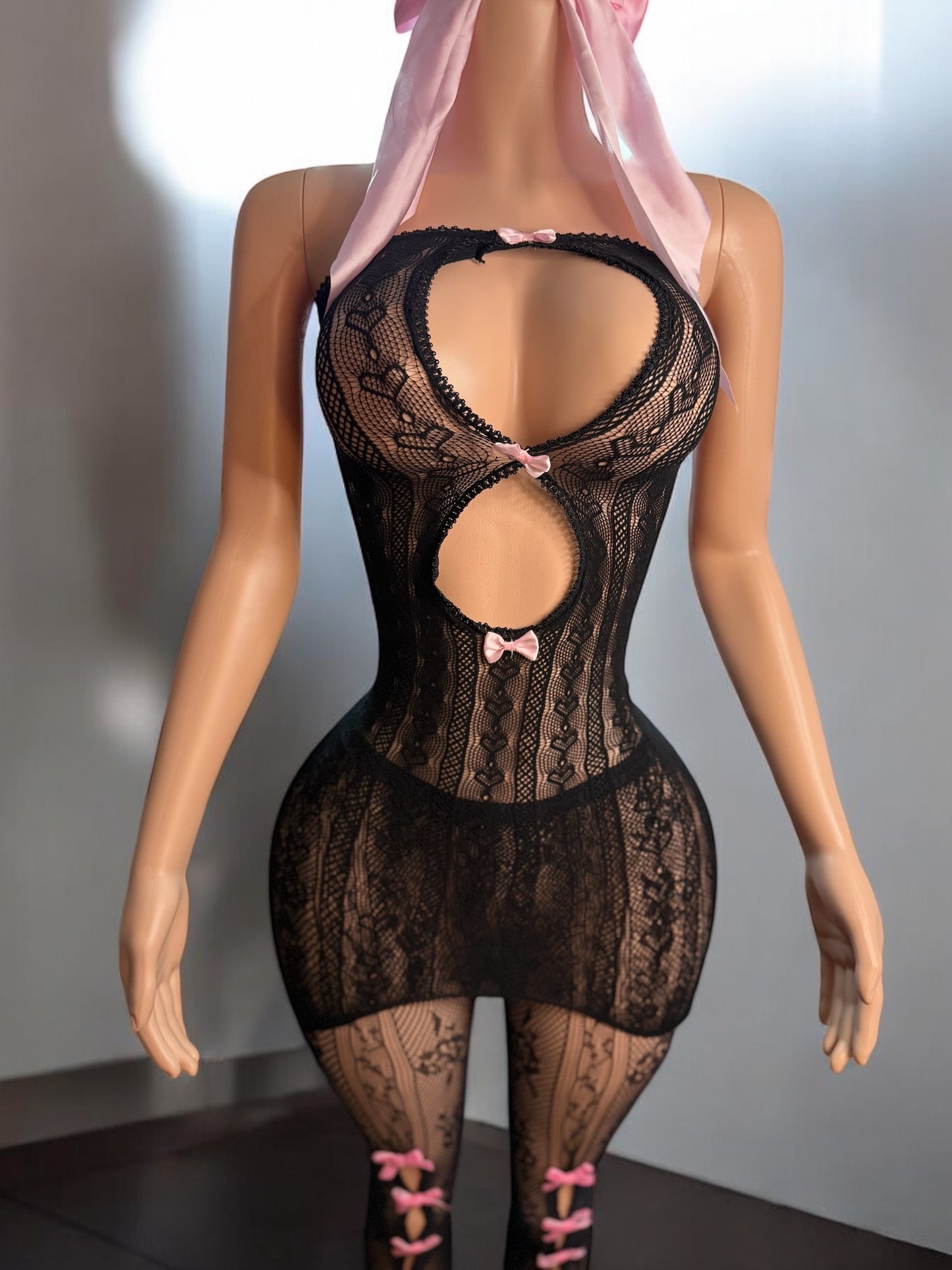 Black Sexy Mesh Bow Bodycon Mini Dress