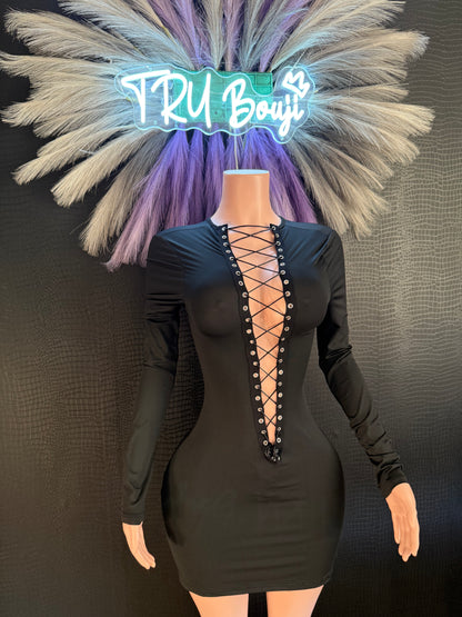 Black Out Lace-Up Dress