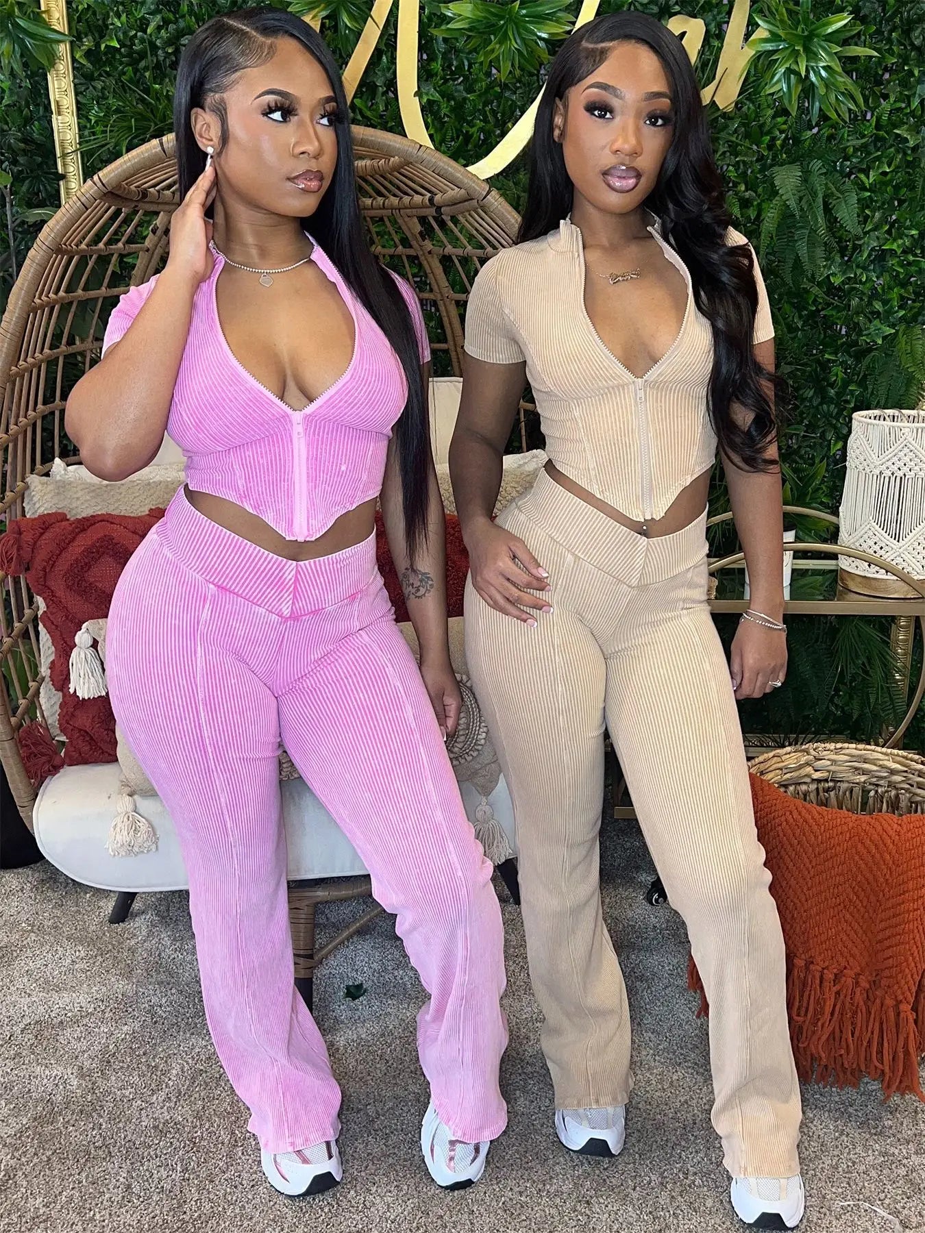 Nu Lady Sexy Ribbed Two Piece Pant Set