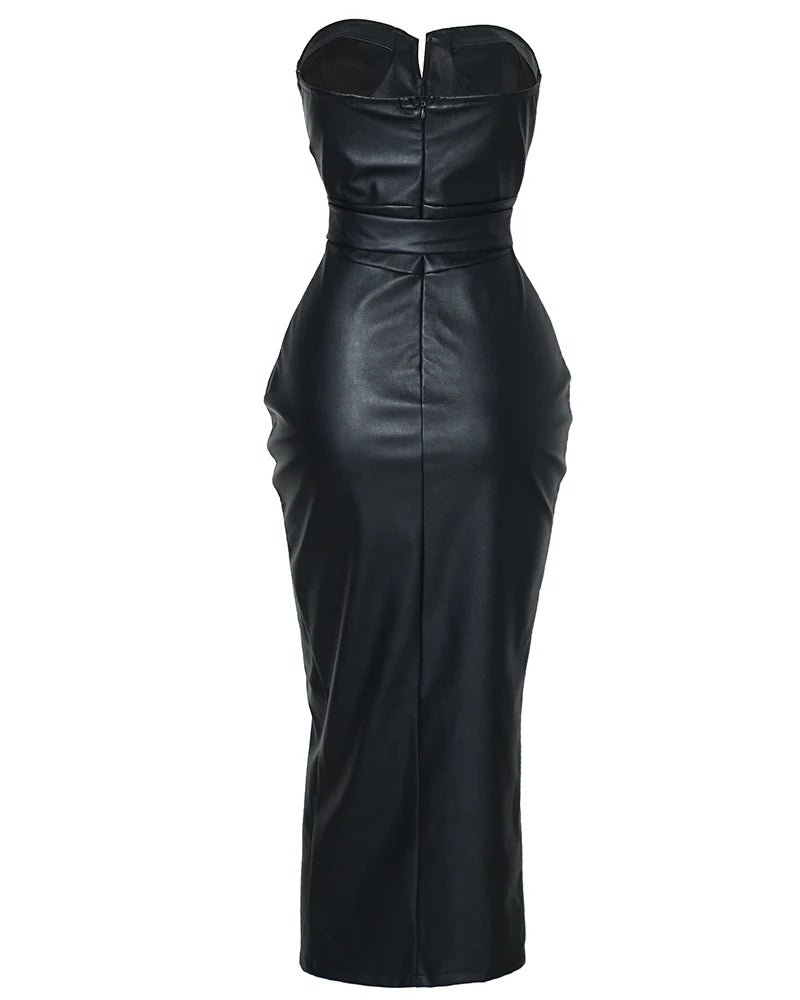 Solid Tube Slit Coated Evening Dress