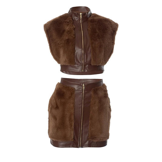 Faux Fur Mini Skirt Set