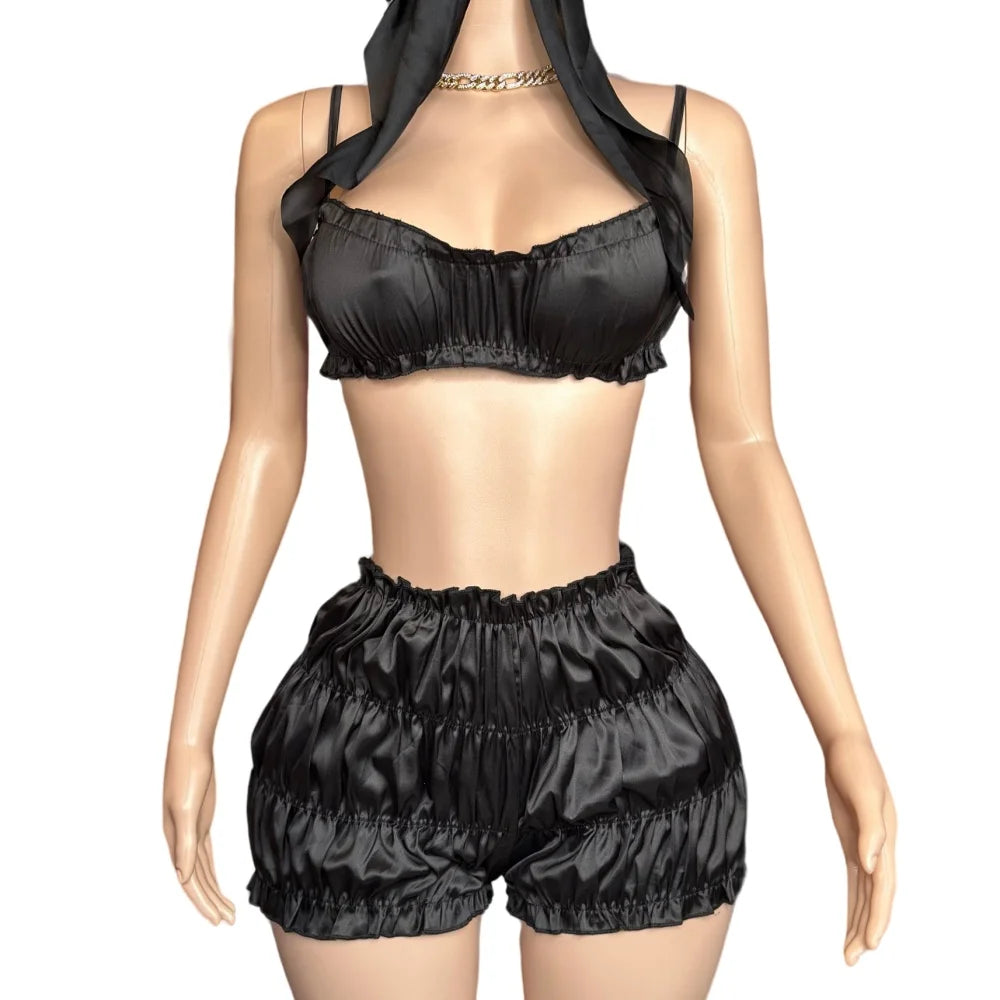 Its Like Candy Bouji Ruched Sexy Shorts Two Piece Set