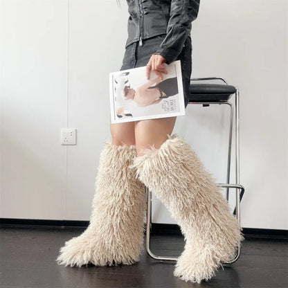 Bouji Luxe Fluffy Knee-High Boots