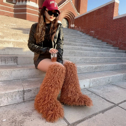 Bouji Luxe Fluffy Knee-High Boots