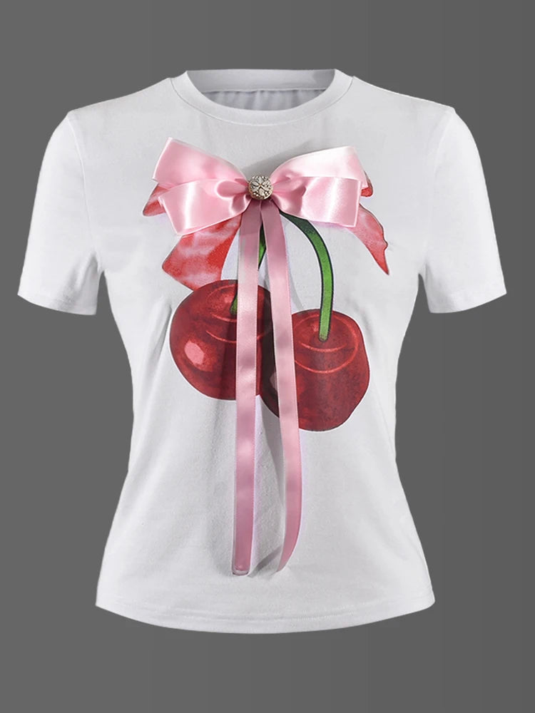 TRU Applique Casual Cherry Print Top