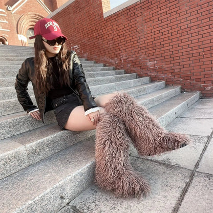 Bouji Luxe Fluffy Knee-High Boots