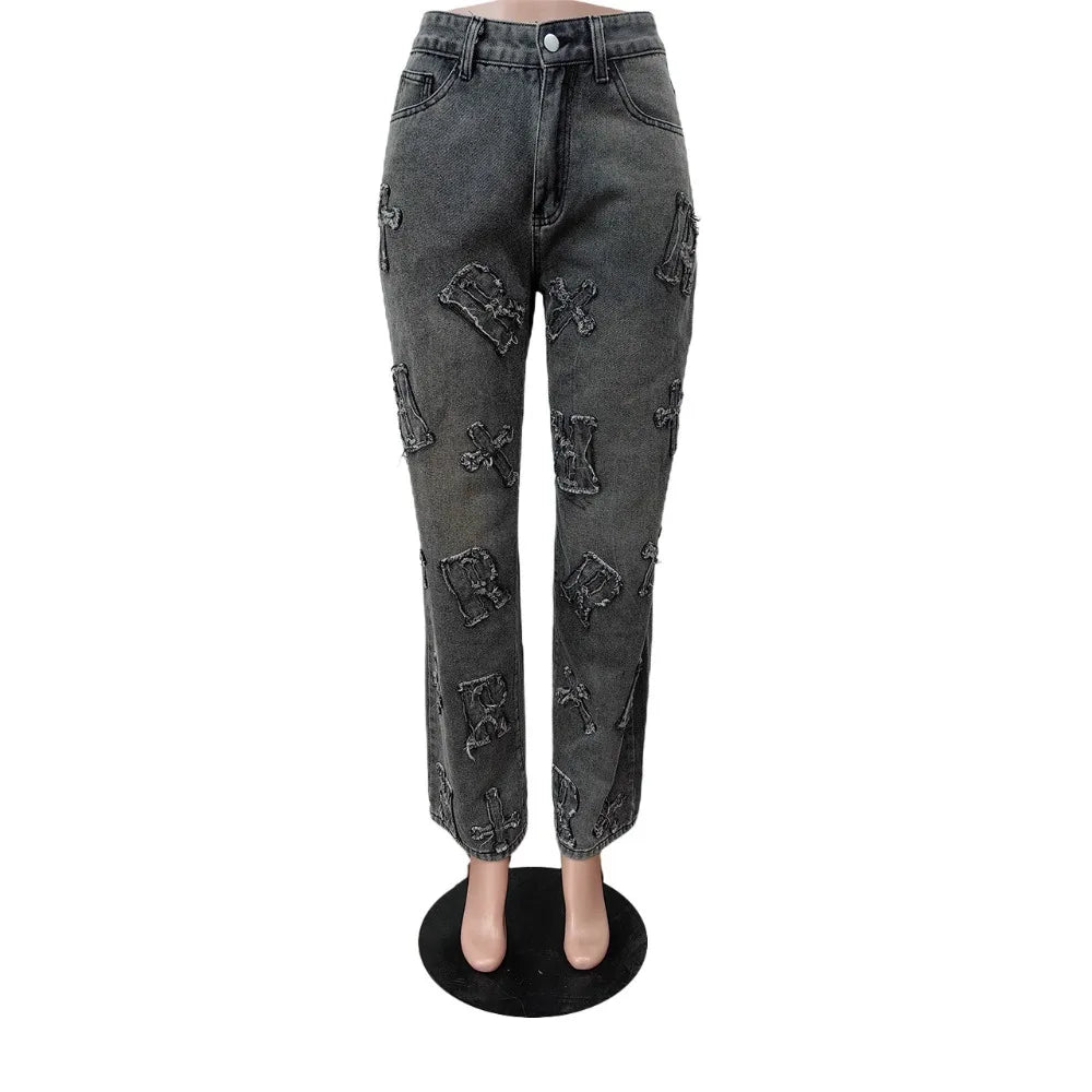 Streetwear High Waisted Straight Denim Pant