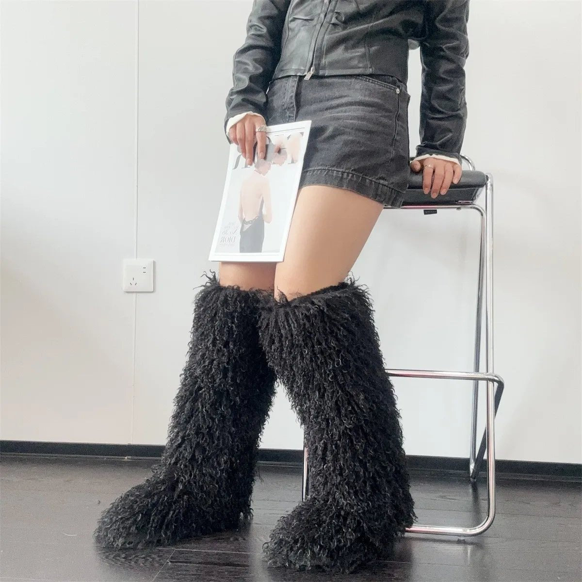 Bouji Luxe Fluffy Knee-High Boots