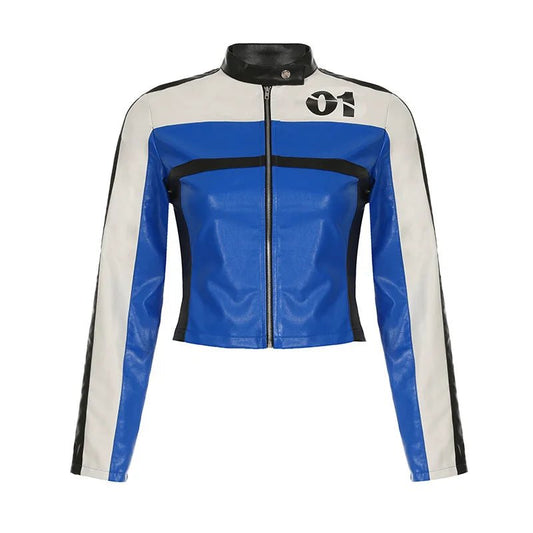 TRU Blue Faux Leather Motorcycle Jacket