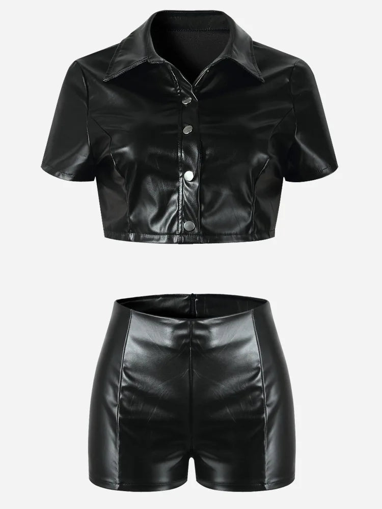 Spice It Up Two Piece Leather Short Set