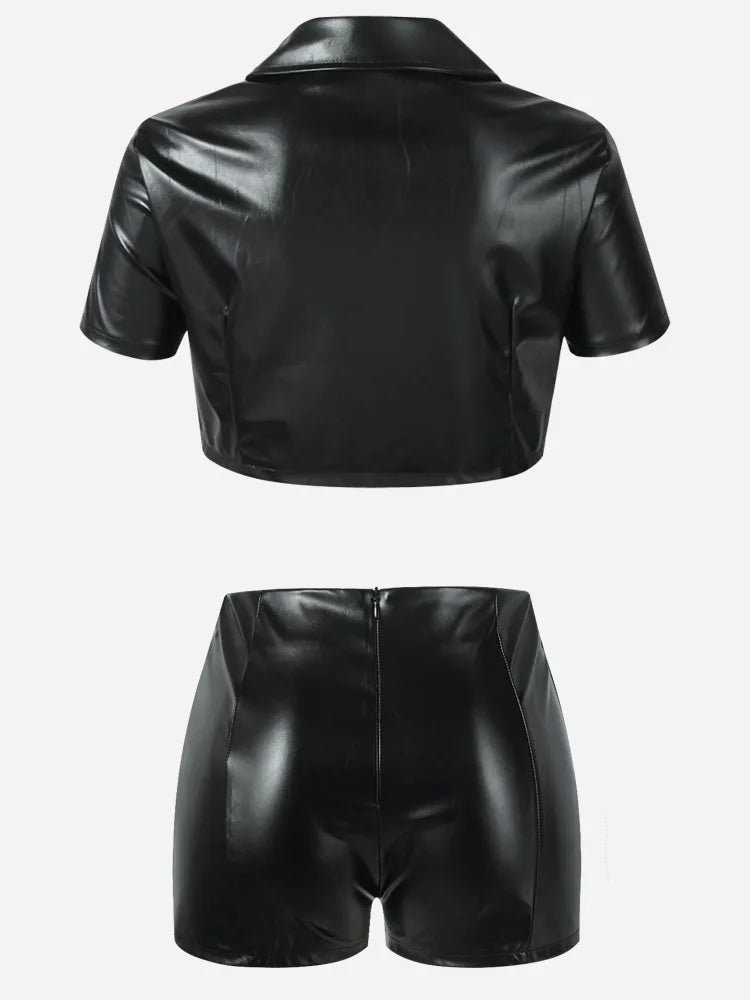 Spice It Up Two Piece Leather Short Set