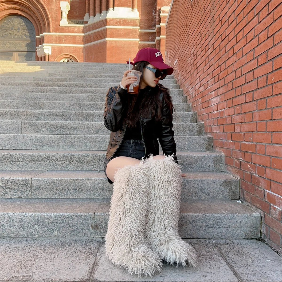 Bouji Luxe Fluffy Knee-High Boots